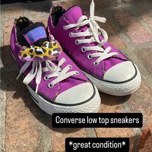 Converse Fuchsia Low Top Sneakers with Leopard Accent